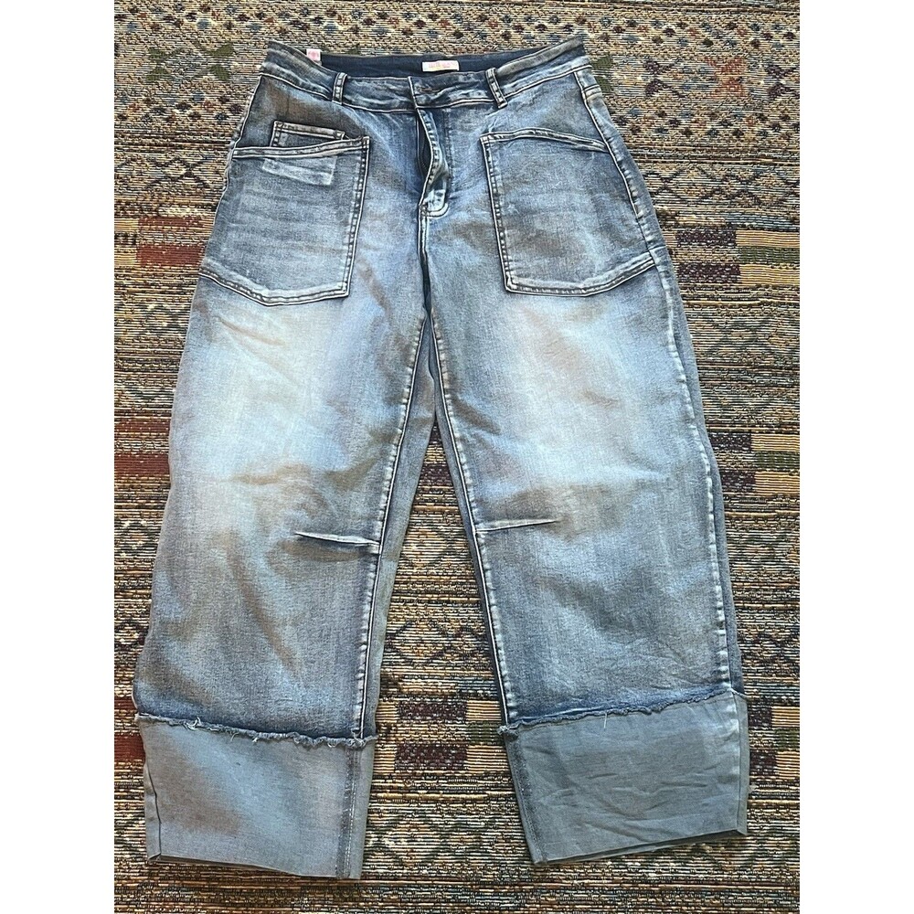 Elite Barrel Jeans P25020C Distressed Cuffed Light Wash